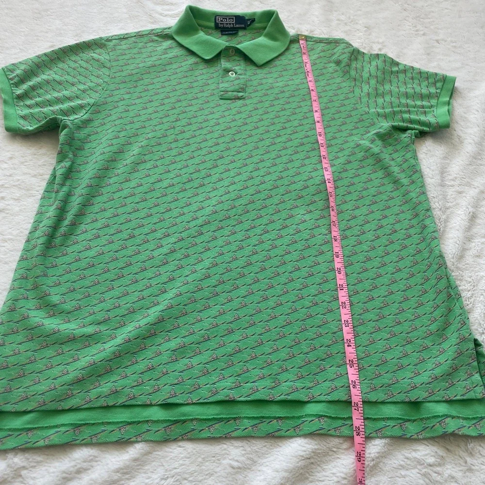 Vintage Polo Ralph Lauren Green Rowing Crew Custom Fit All Over Print Size XL